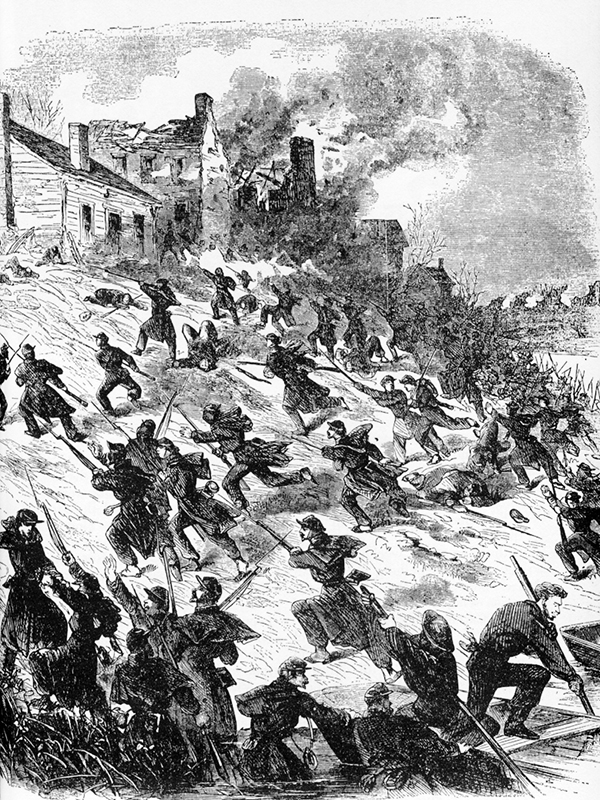 Assault on Marye's Heights. The Union troops attempted manu futile charges up Marye's Heights. Owen and his companions found shelter in a sunken ditch at the base the hill.